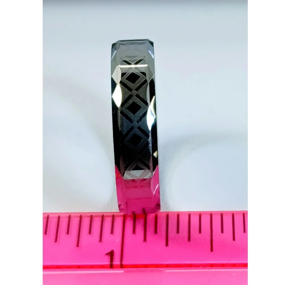 Vintage Tungsten 6mm Faceted Geometric Band Ring Size 11 Comfort Fit Y2K New NOS